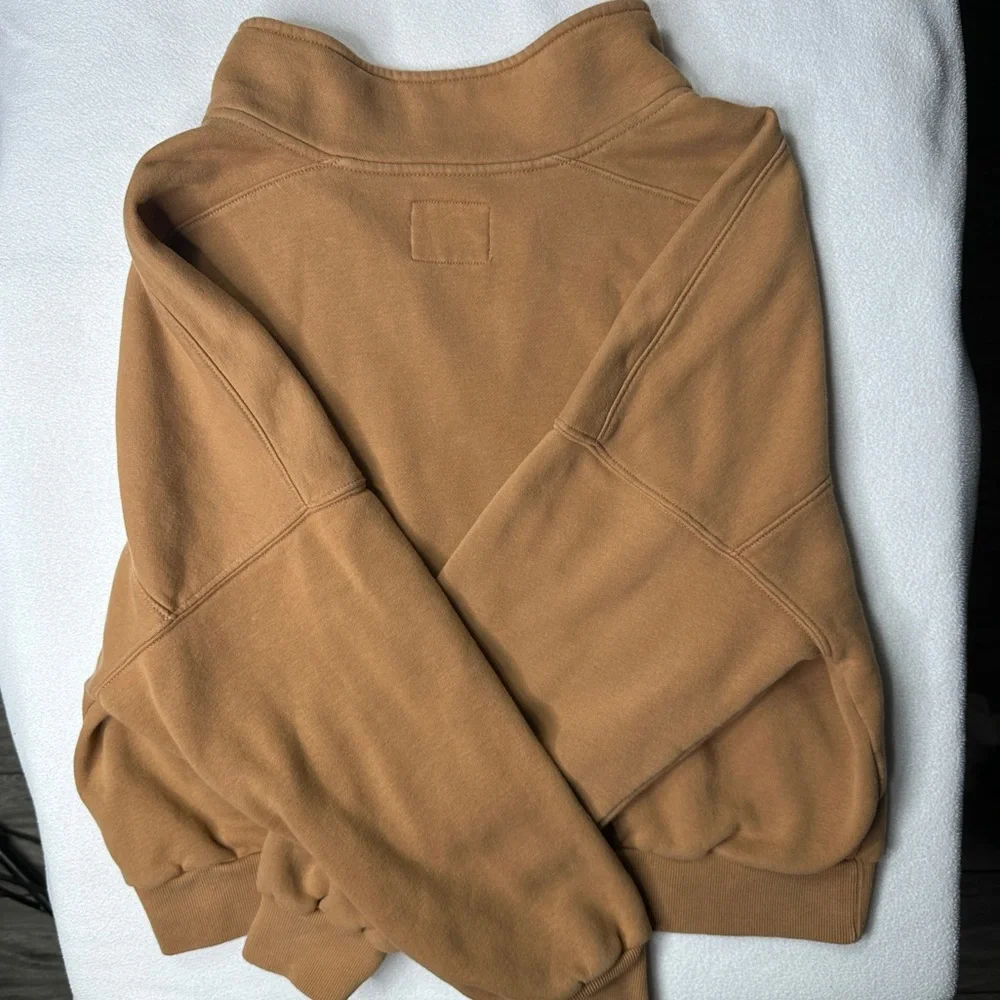 Abercrombie & Fitch Soft AF Cropped Quarter Zip Pullover Sweater - Camel Tan - Picture 4 of 9